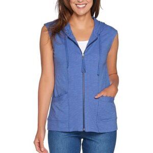 LOGO by Lori Goldstein Blue Zip Front Hoodie Vest Size XXS